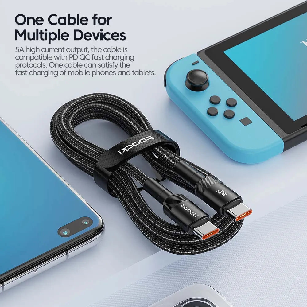 Toocki 100W USB-C to USB-C Fast Charging Cable - PD 3.0 Braided